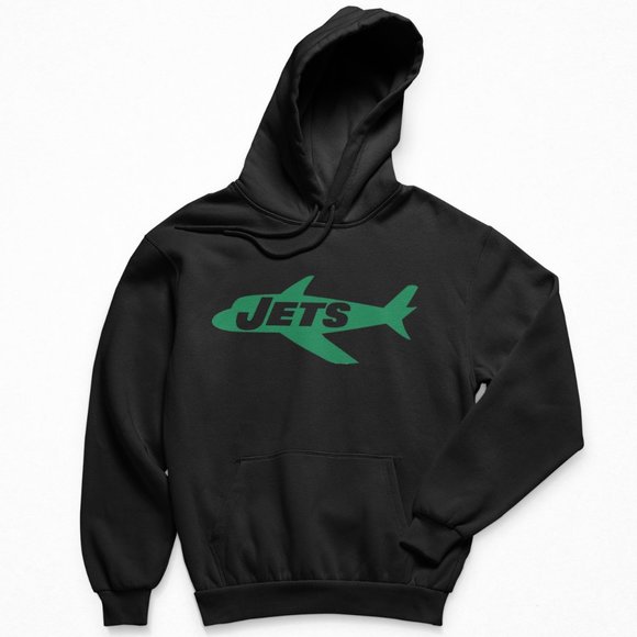 NEW York Jets 1963 Retro Airplane Big Logo Fleece Pullover Hoodie BLACK - Picture 1 of 2